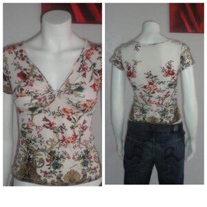 Vintage CAVALLI summer Elastic bright top with print fits S -M